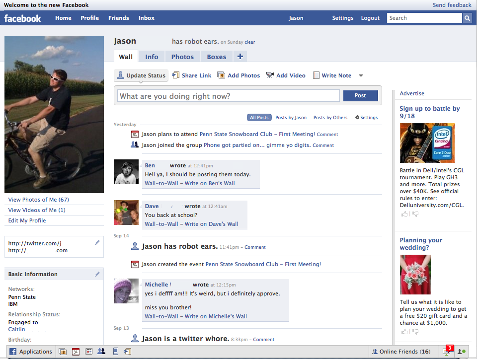 Facebook profile page (2008)